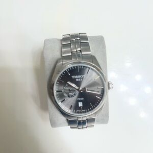 Tissot Silver Watch with Gray Sunburst Dial